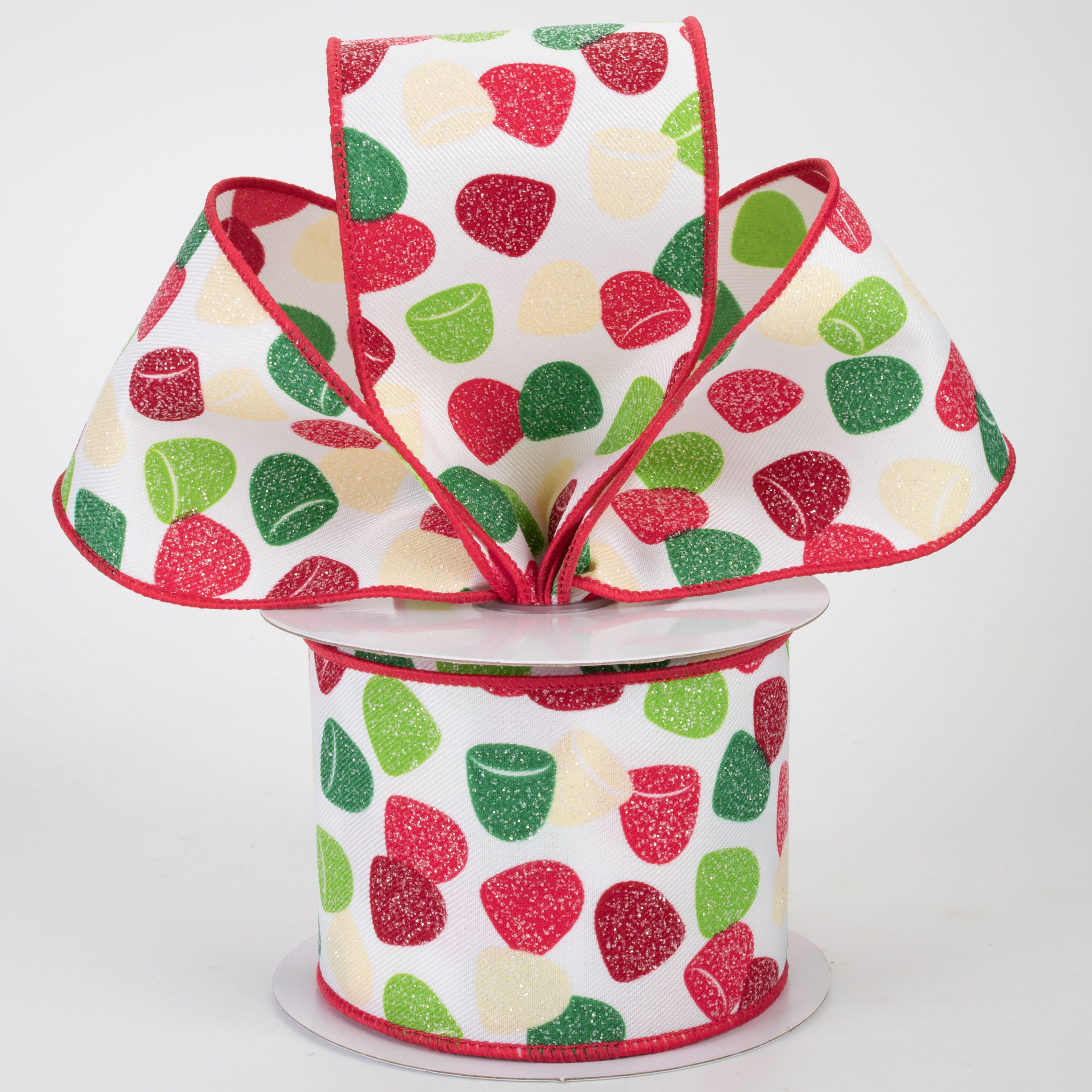 2.5" Gumdrops Candy Ribbon: Red & Green (10 Yards)