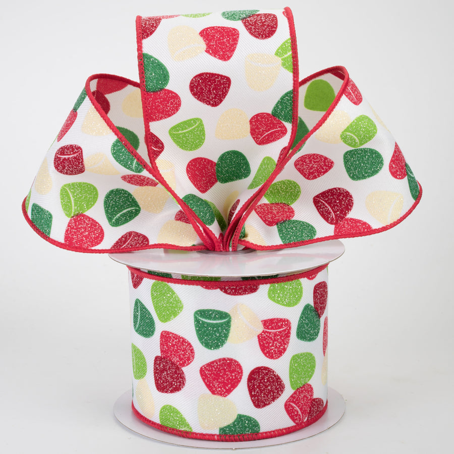 2.5" Gumdrops Candy Ribbon: Red & Green (10 Yards)