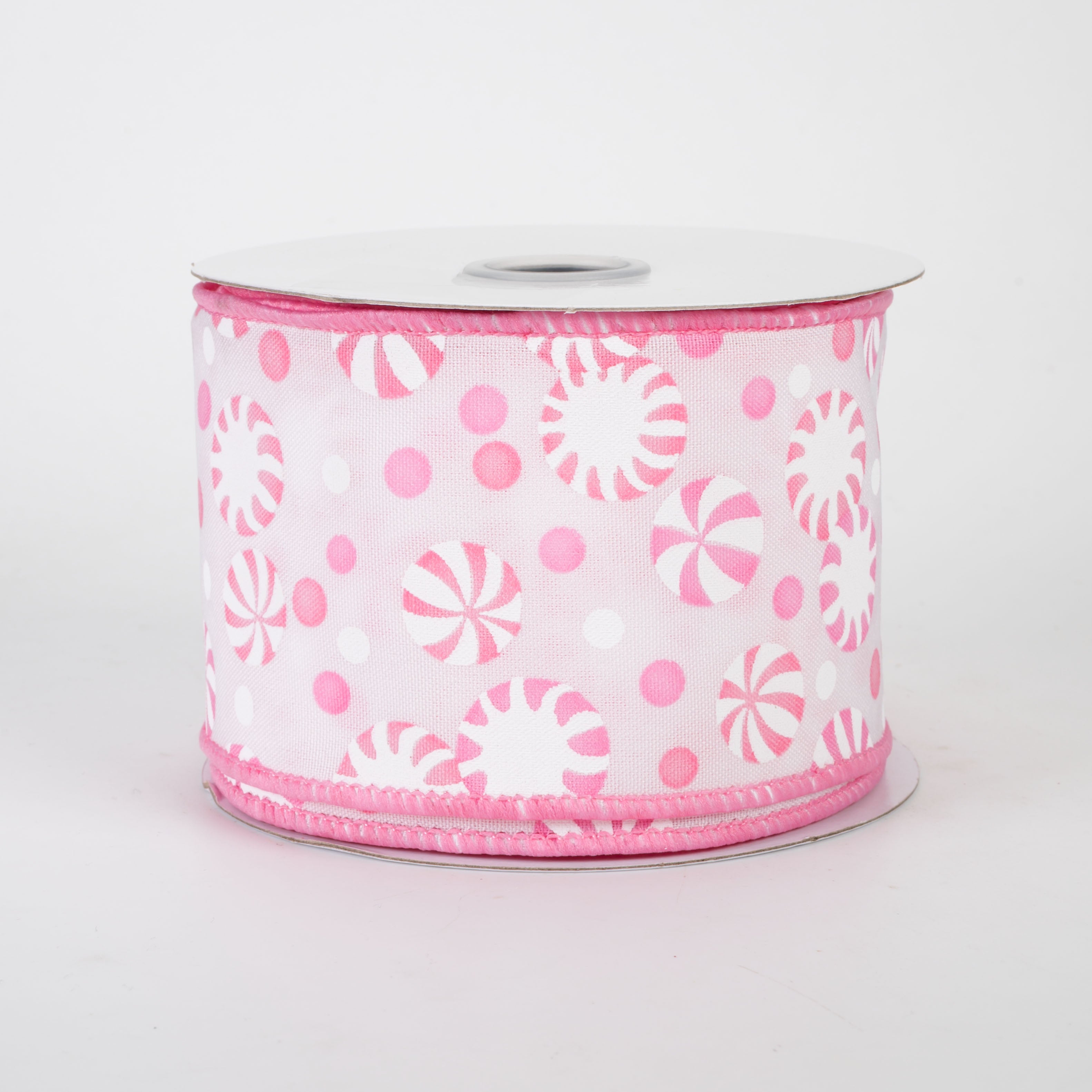 2.5" Christmas Candy Peppermints Ribbon: Pink & White (10 Yards)