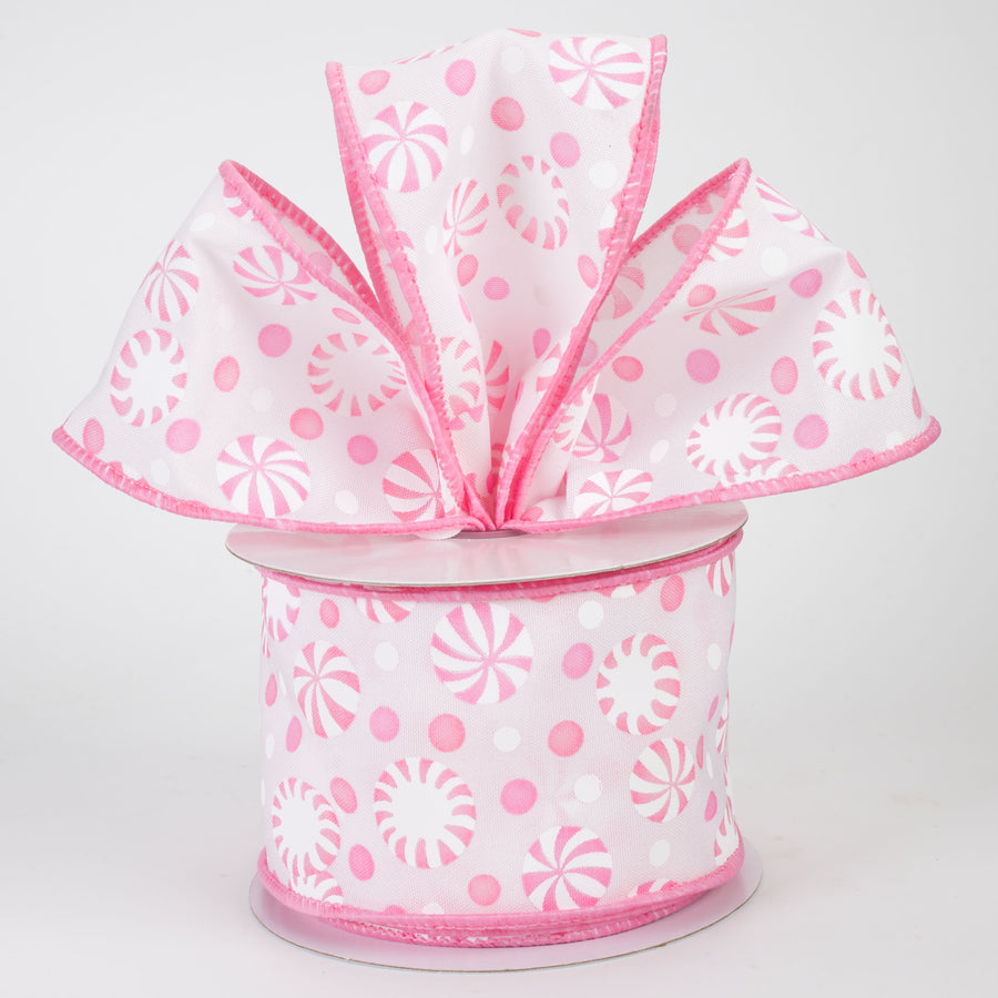 2.5" Christmas Candy Peppermints Ribbon: Pink & White (10 Yards)