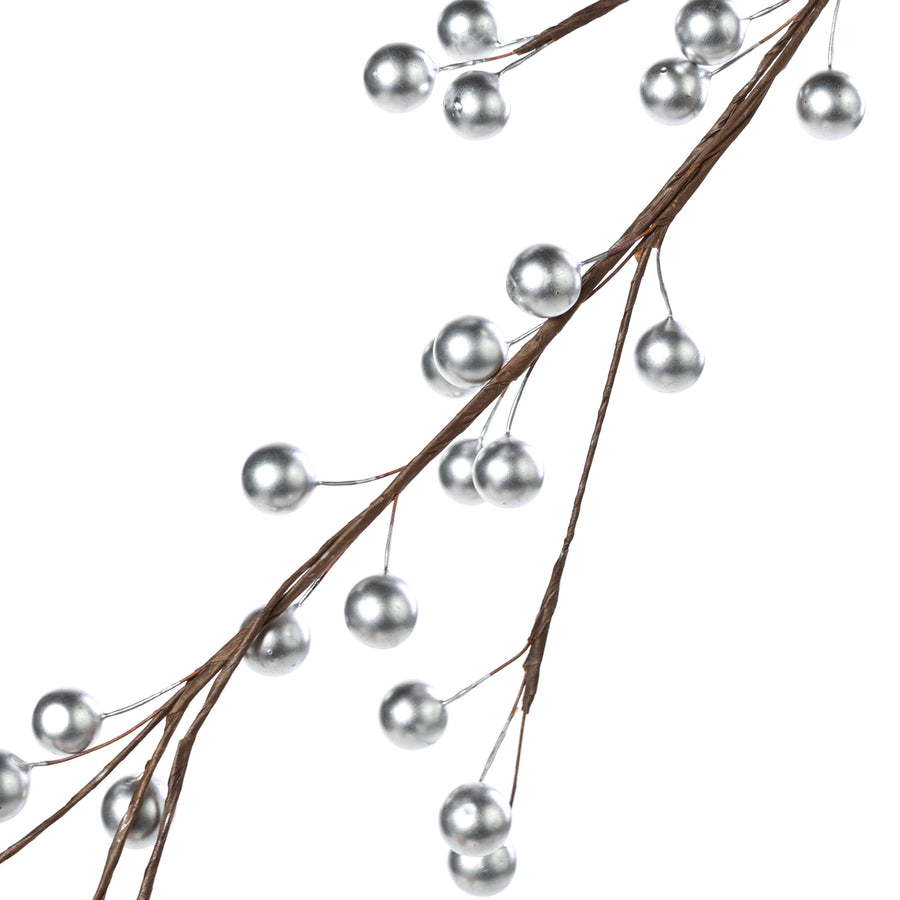 5' Berry Ball Garland: Pearl Silver