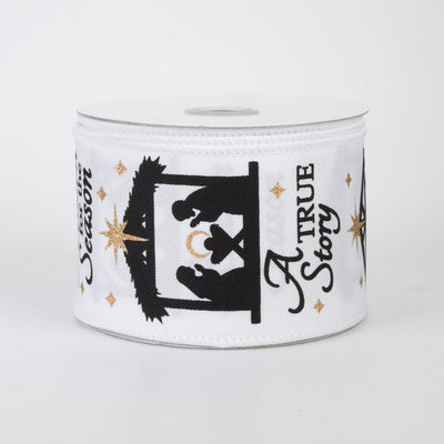2.5" Nativity Scene Ribbon: White (10 Yards)