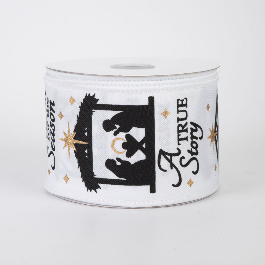 2.5" Nativity Scene Ribbon: White (10 Yards)