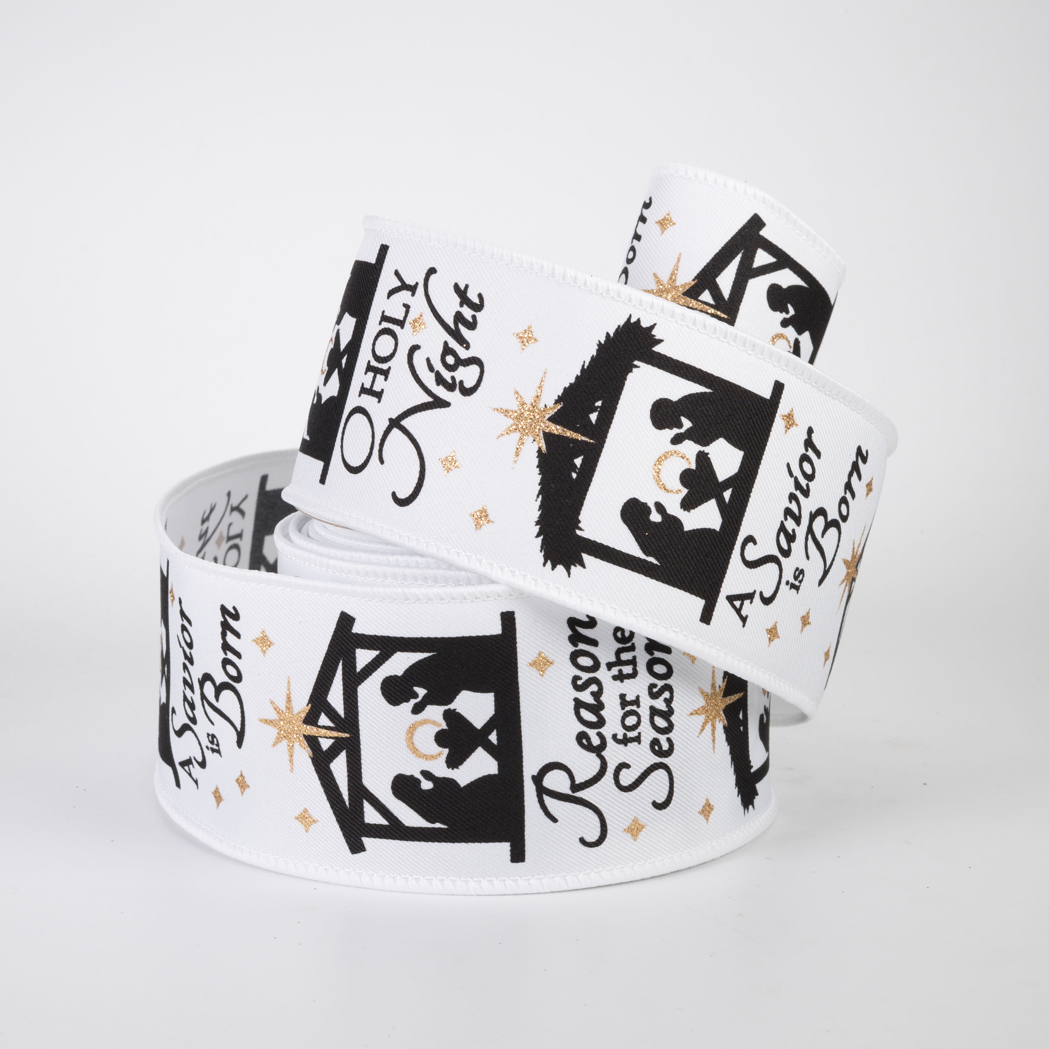2.5" Nativity Scene Ribbon: White (10 Yards)