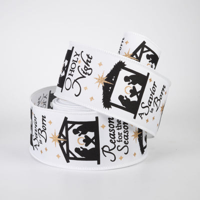 2.5" Nativity Scene Ribbon: White (10 Yards)