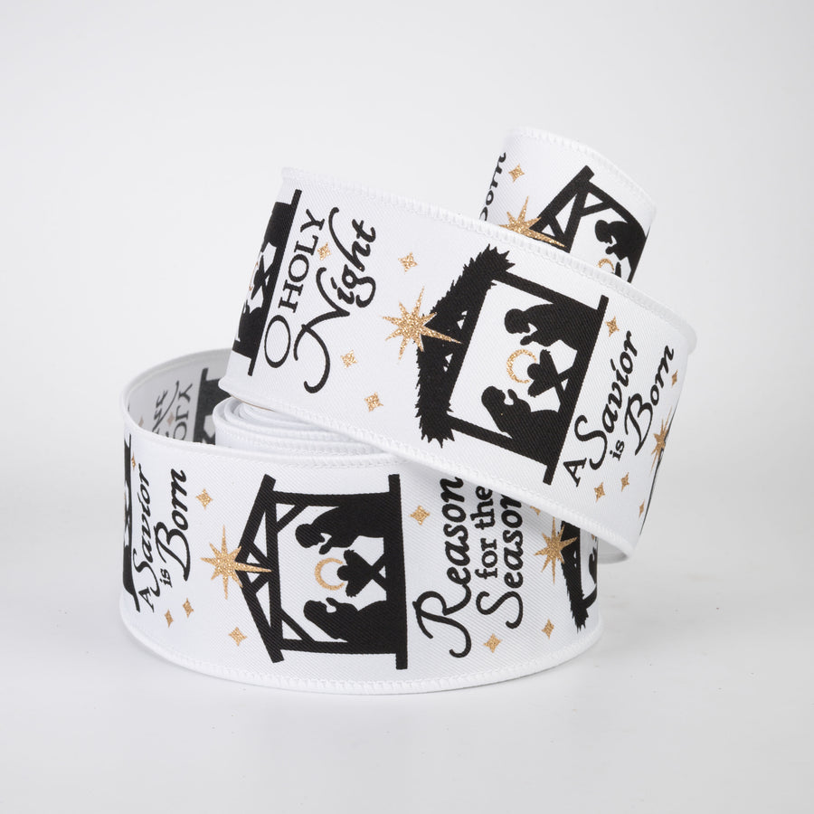 2.5" Nativity Scene Ribbon: White (10 Yards)