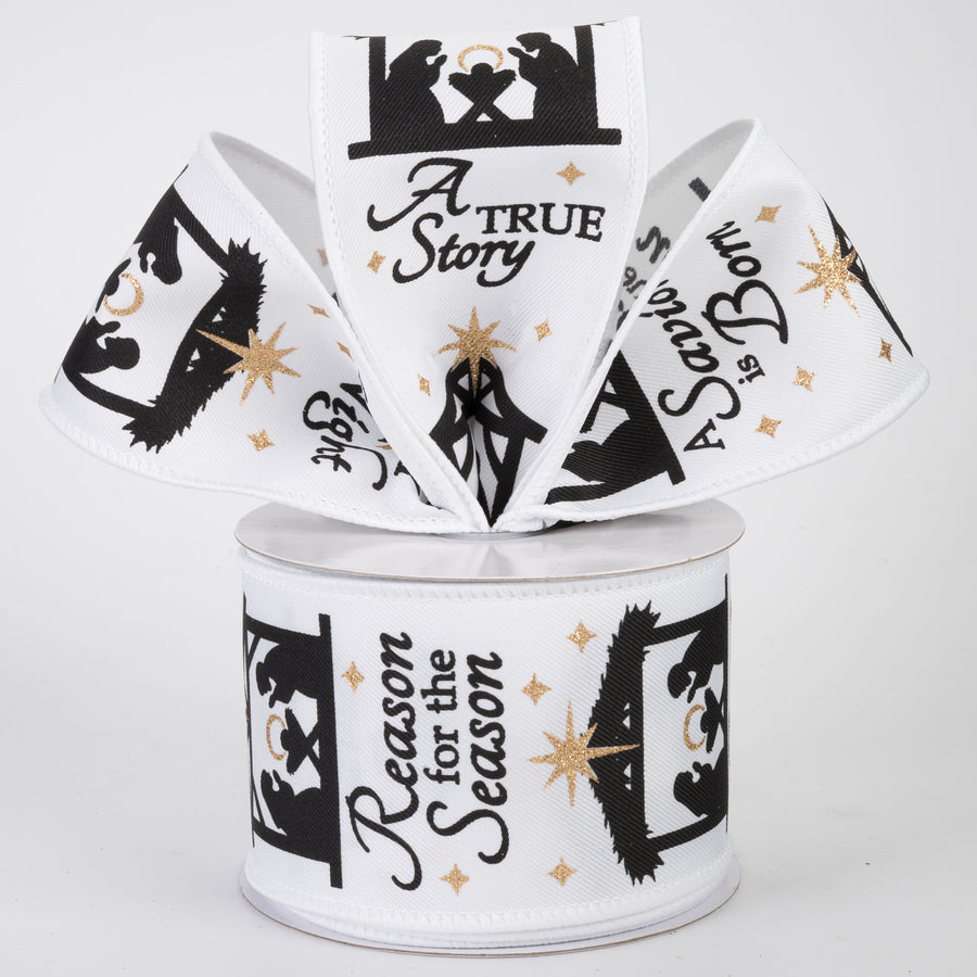 2.5" Nativity Scene Ribbon: White (10 Yards)