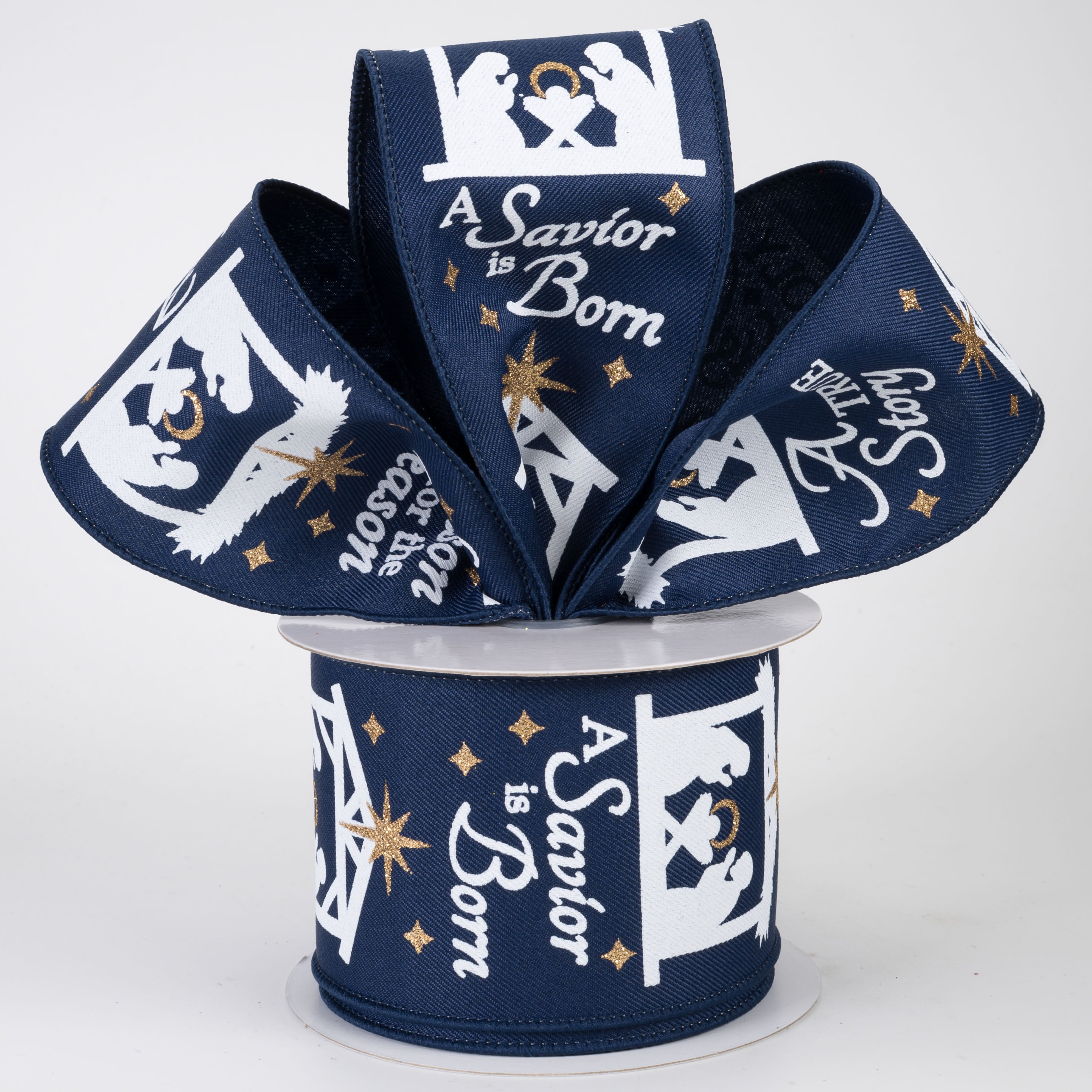 2.5" Nativity Scene Ribbon: Navy (10 Yards)