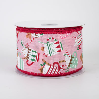 2.5" Christmas Hot Cocoa Mugs Ribbon: Light Pink (10 Yards)
