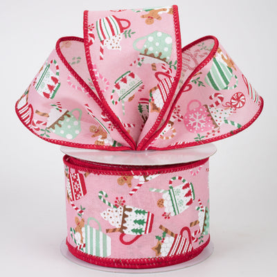 2.5" Christmas Hot Cocoa Mugs Ribbon: Light Pink (10 Yards)