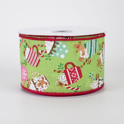 2.5" Christmas Hot Cocoa Mugs Ribbon: Light Green (10 Yards)