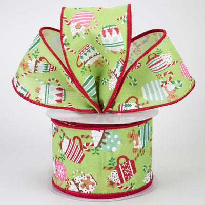 2.5" Christmas Hot Cocoa Mugs Ribbon: Light Green (10 Yards)