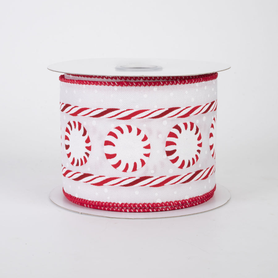 2.5" Peppermint Candy Cane Stripe Ribbon: Red & White (10 Yards)