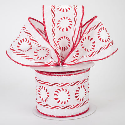 2.5" Peppermint Candy Cane Stripe Ribbon: Red & White (10 Yards)