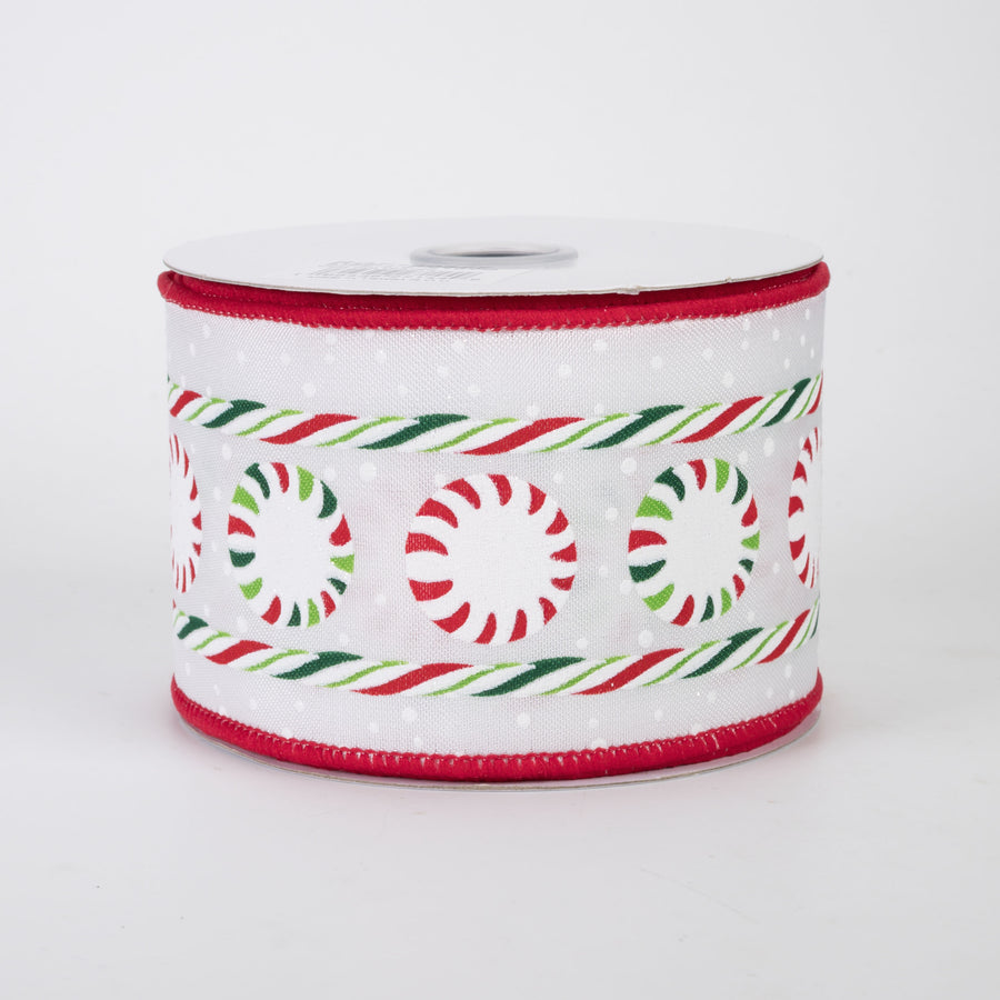 2.5" Peppermint Candy Cane Stripe Ribbon: Red & Green (10 Yards)