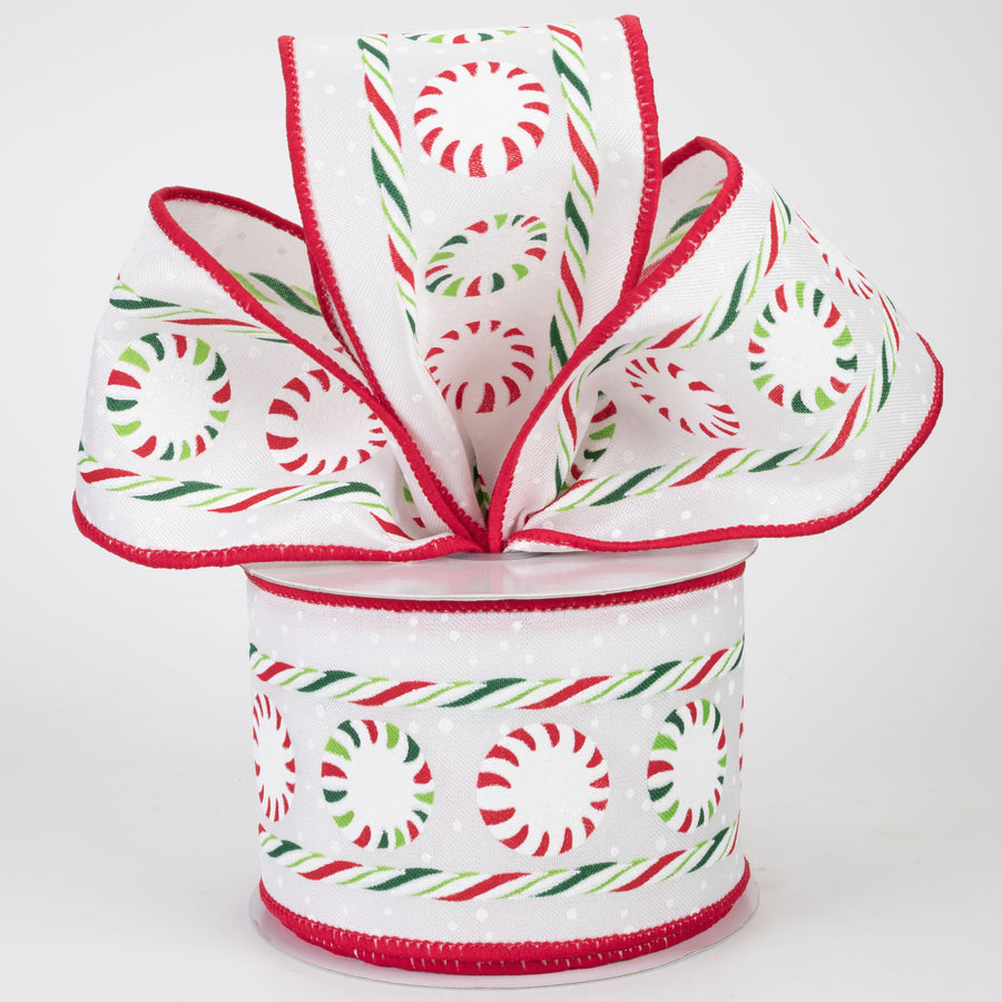 2.5" Peppermint Candy Cane Stripe Ribbon: Red & Green (10 Yards)