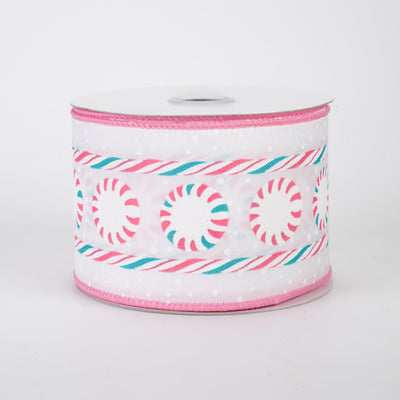 2.5" Peppermint Candy Cane Stripe Ribbon: Pink & Blue (10 Yards)