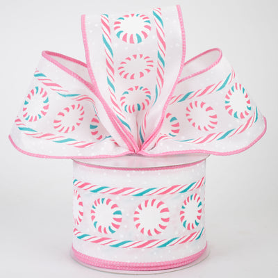2.5" Peppermint Candy Cane Stripe Ribbon: Pink & Blue (10 Yards)