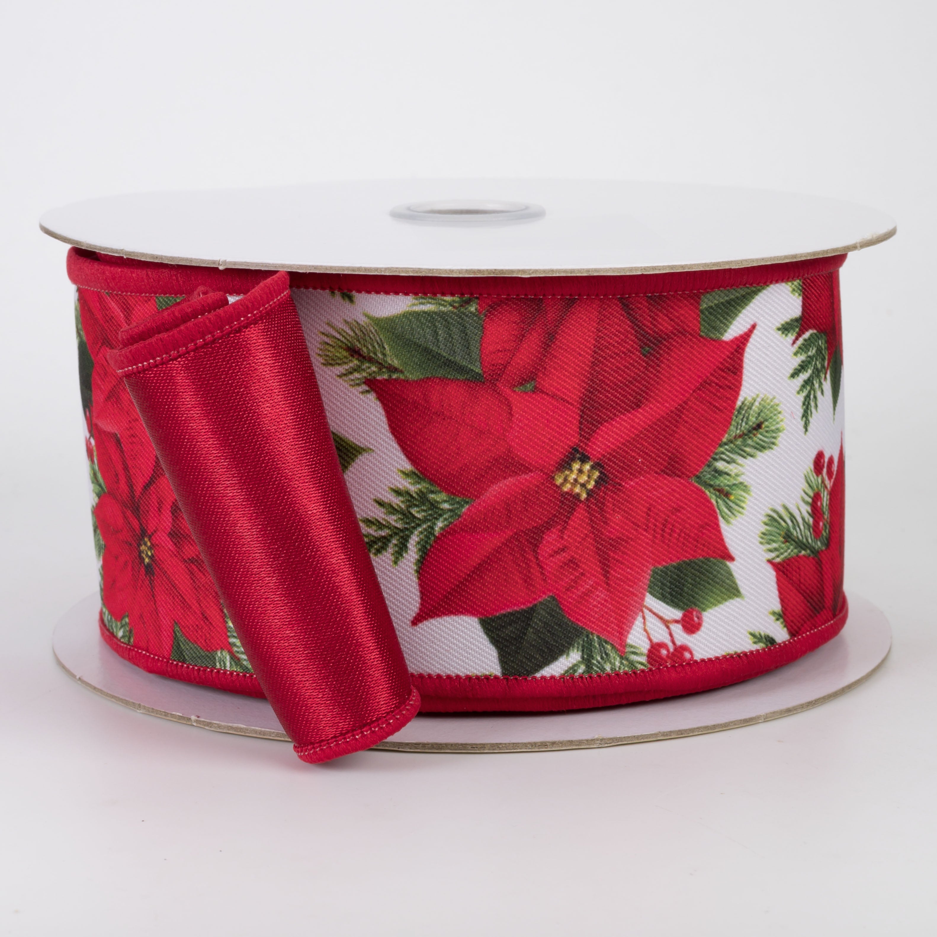2.5" Double Sided Fused Red Poinsettia Ribbon (10 Yards)