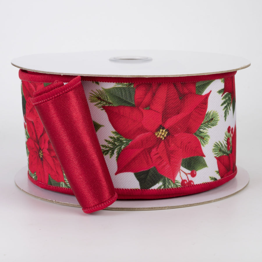 2.5" Double Sided Fused Red Poinsettia Ribbon (10 Yards)