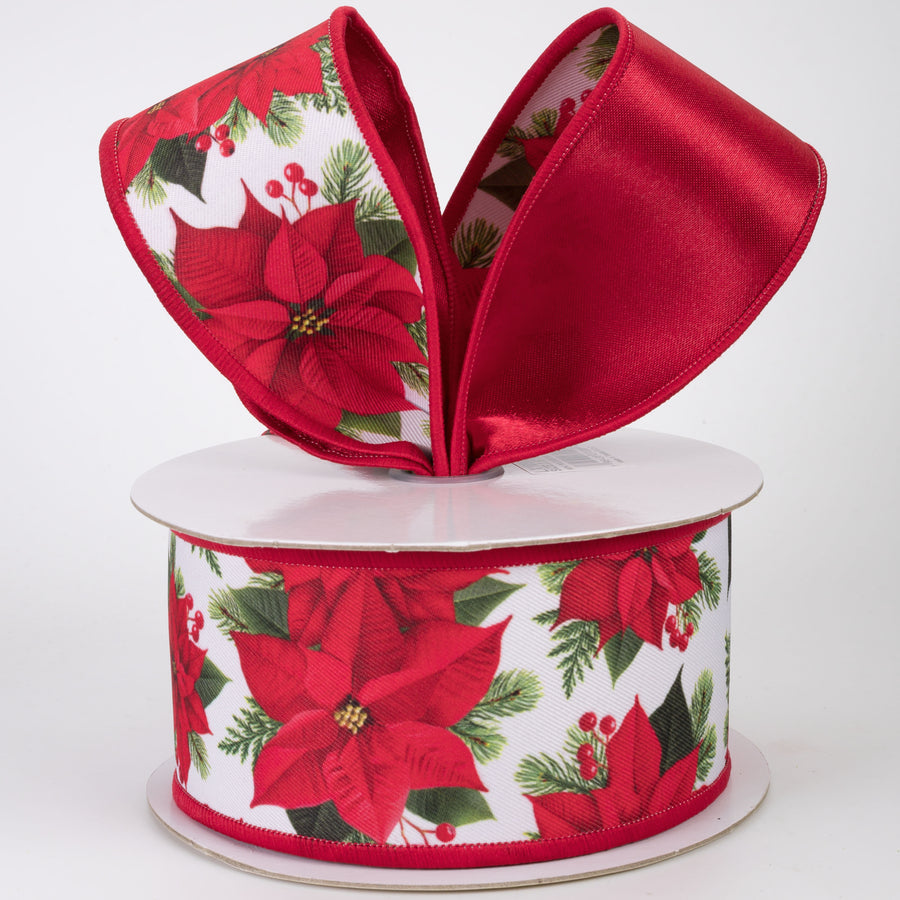 2.5" Double Sided Fused Red Poinsettia Ribbon (10 Yards)