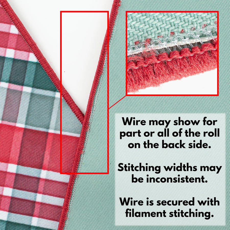 4" Double Sided Fused Diagonal Plaid Ribbon: Red, Sage & Emerald (10 Yards)