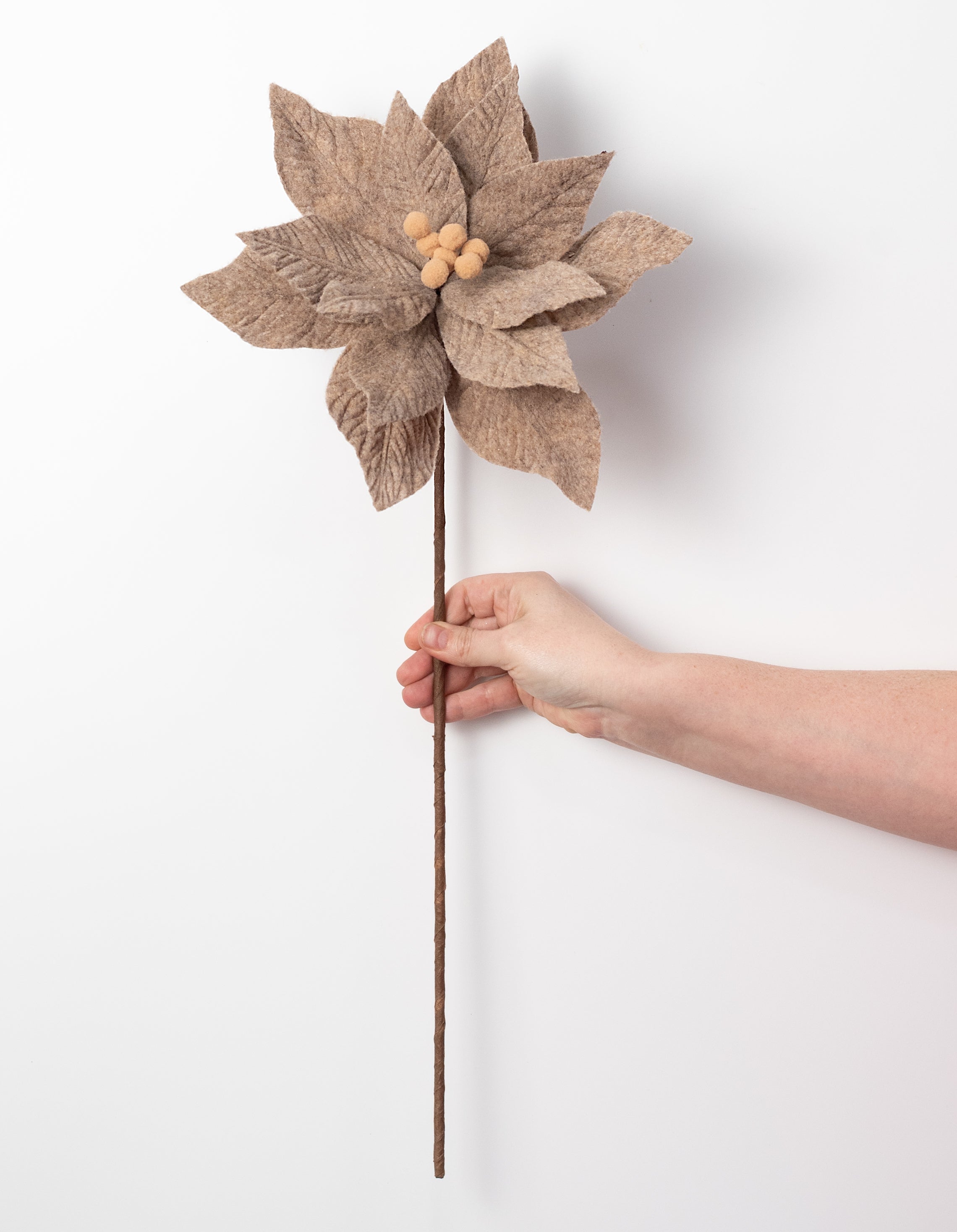 11" x 20" Felt Poinsettia Stem: Taupe Brown