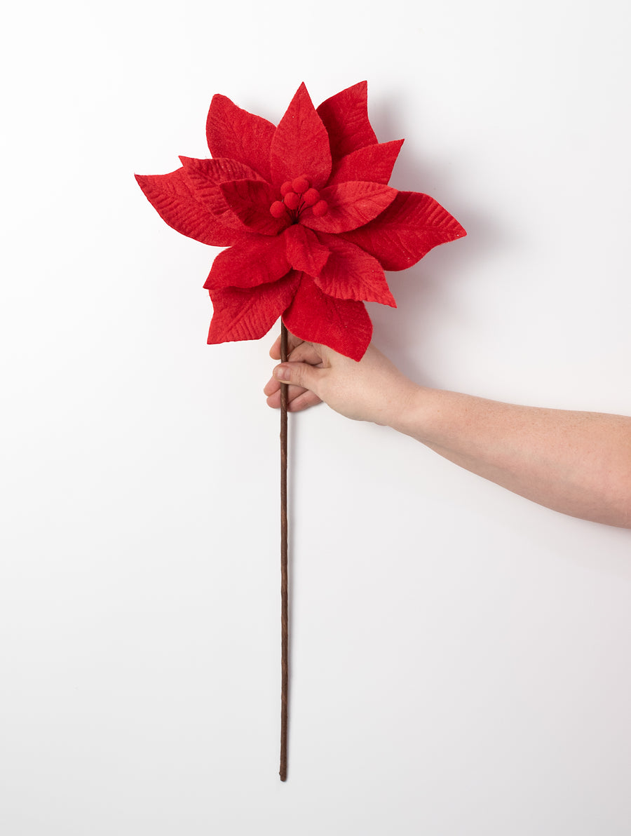 11" x 20" Felt Poinsettia Stem: Red