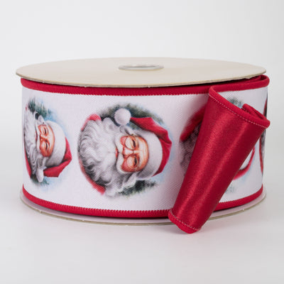 2.5" Double Sided Fused Santa Faces Ribbon: Red (10 Yards)