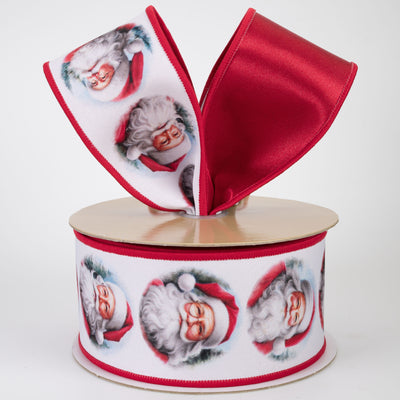 2.5" Double Sided Fused Santa Faces Ribbon: Red (10 Yards)