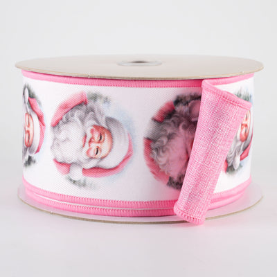 2.5" Double Sided Fused Santa Faces Ribbon: Pink (10 Yards)
