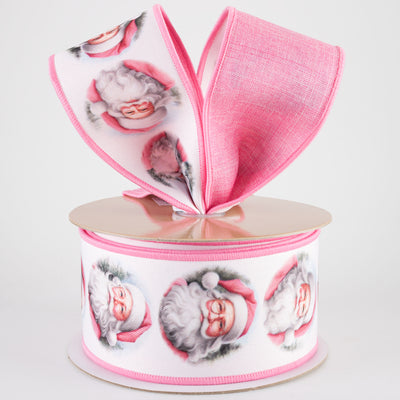 2.5" Double Sided Fused Santa Faces Ribbon: Pink (10 Yards)
