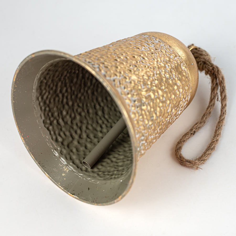 10.5" Hammered Metal Bell Ornament: Gold