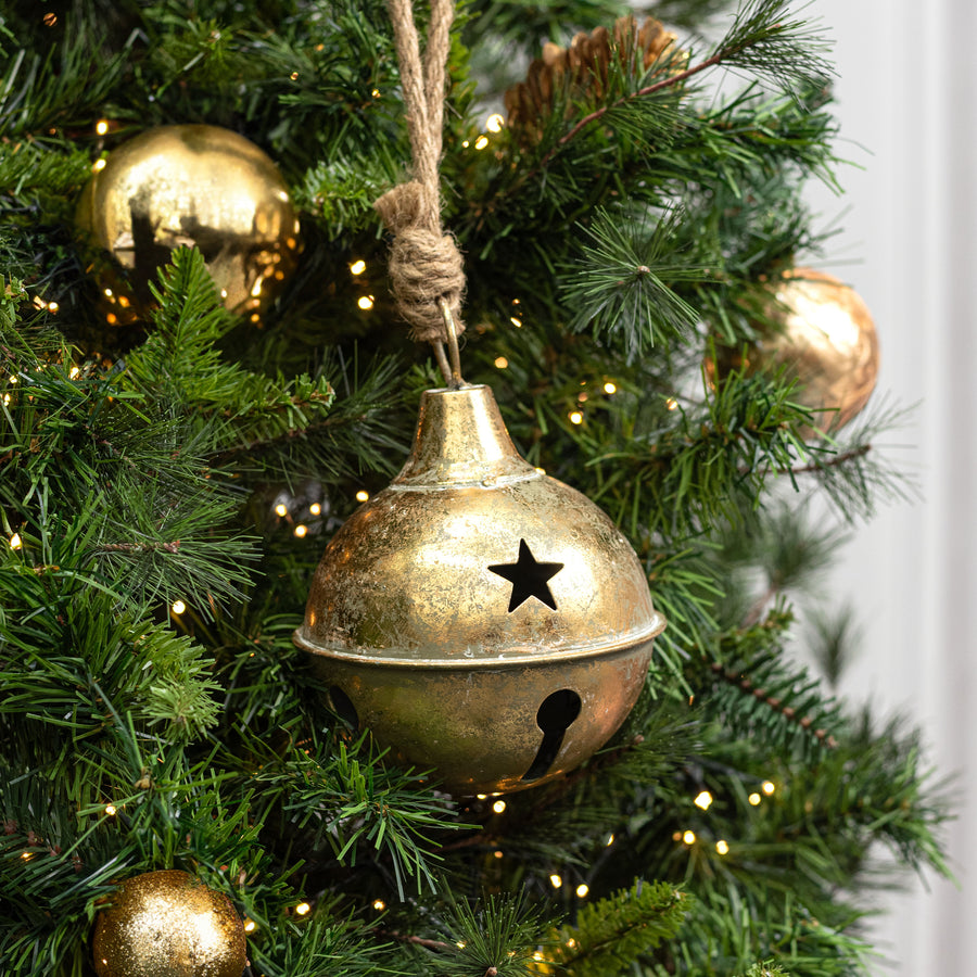 5.5" x 8" Vintage Jingle Bell Ornament: Antique Gold