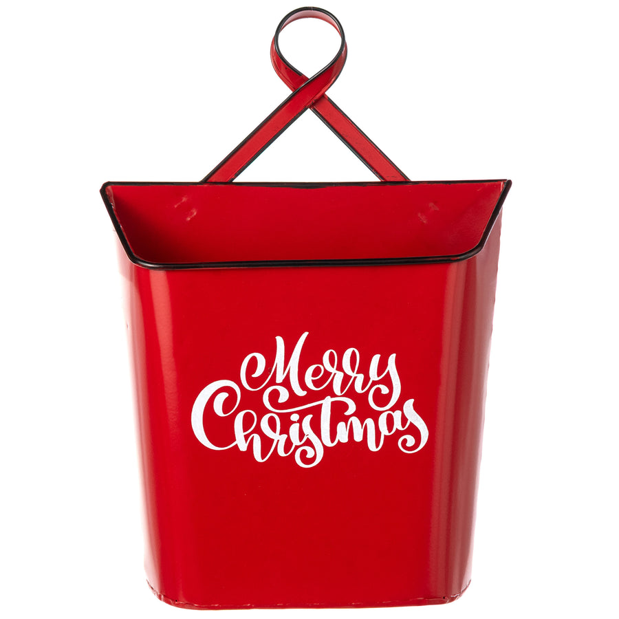 12" Metal Merry Christmas Mailbox Basket Hanger: Red