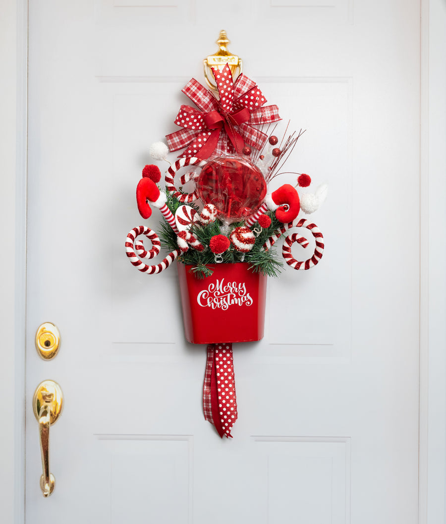 12" Metal Merry Christmas Mailbox Basket Hanger: Red