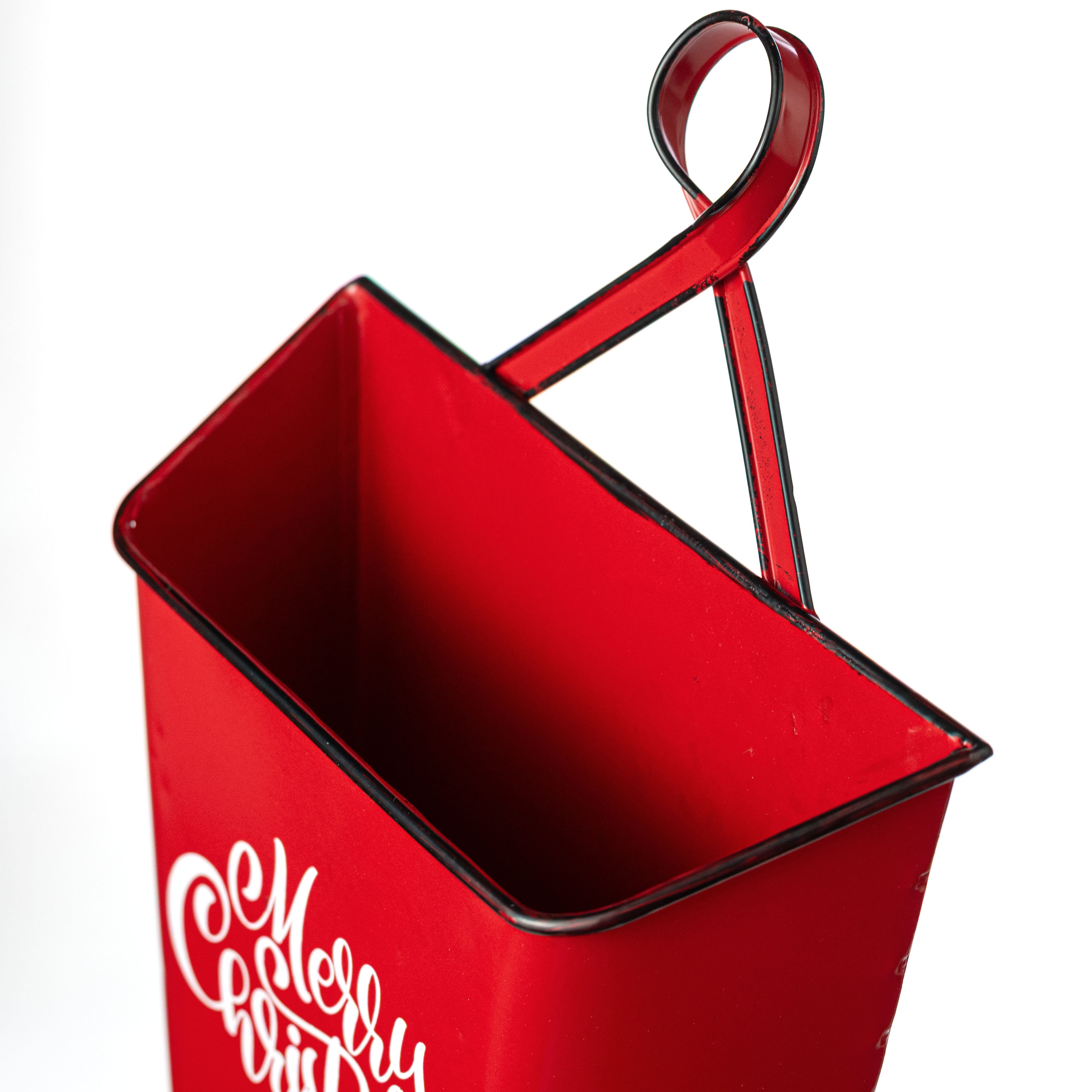 12" Metal Merry Christmas Mailbox Basket Hanger: Red
