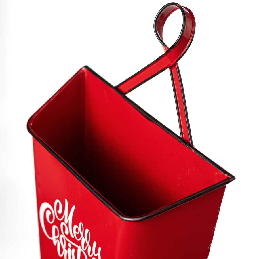 12" Metal Merry Christmas Mailbox Basket Hanger: Red