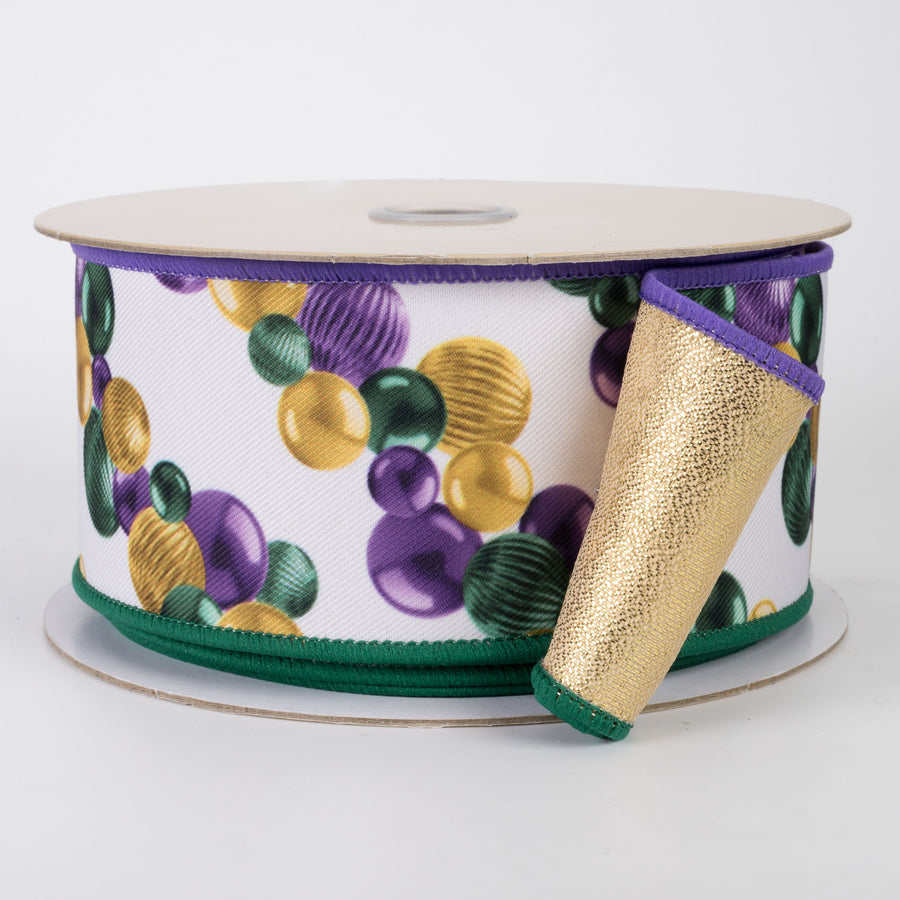 2.5" Double Sided Fused Ball Garland Ribbon: Mardi Gras (10 Yards)