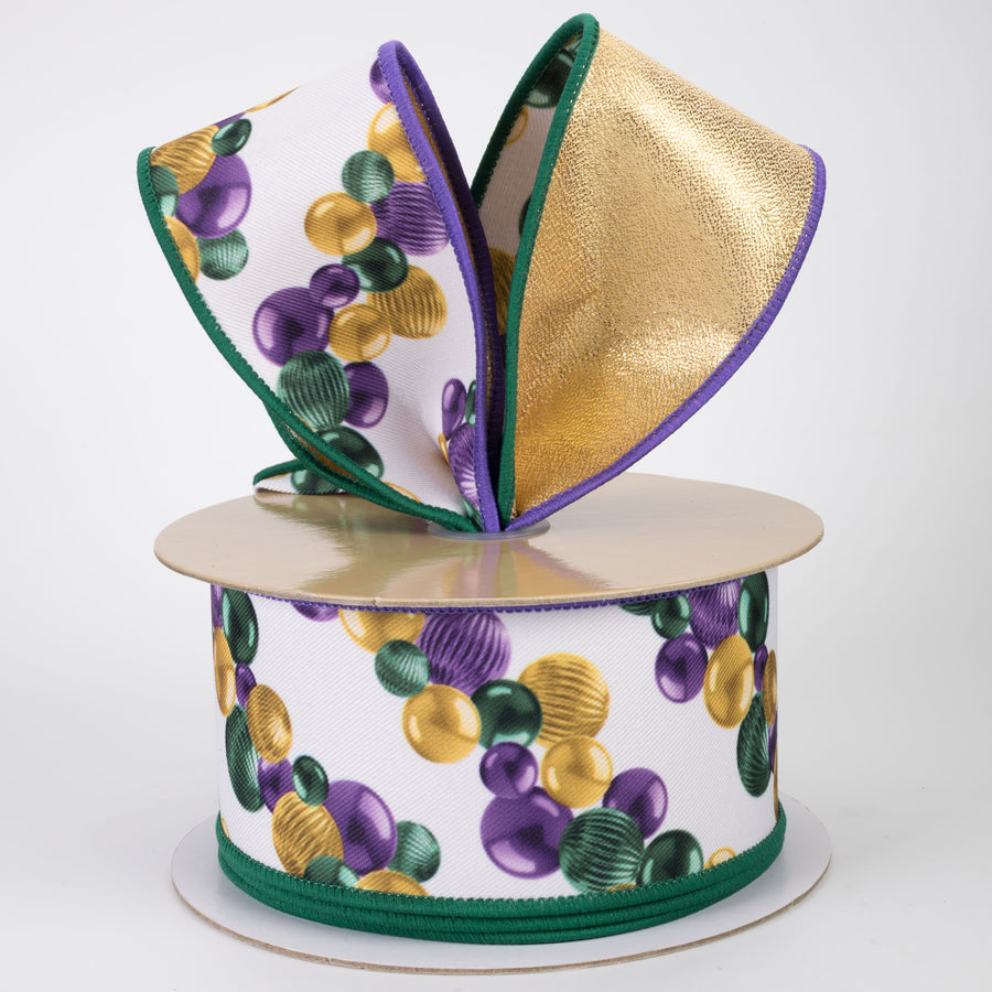 2.5" Double Sided Fused Ball Garland Ribbon: Mardi Gras (10 Yards)