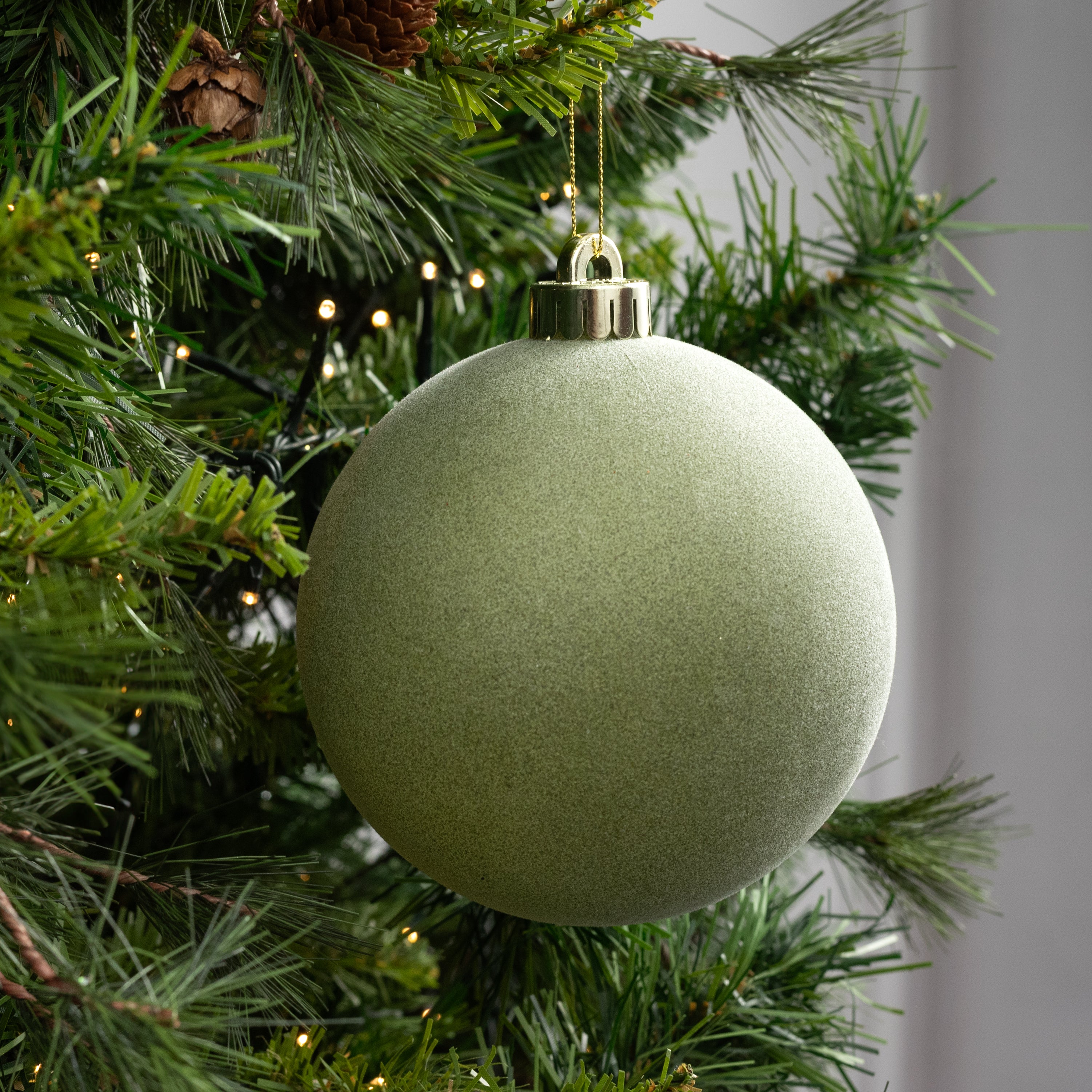 4.75" Smooth Flocked Ball Ornament: Sage Green