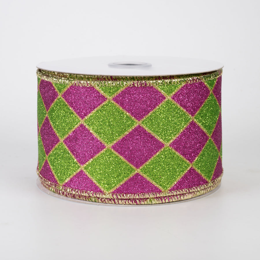 2.5" Glitter Harlequin Ribbon: Mardi Gras (10 Yards)