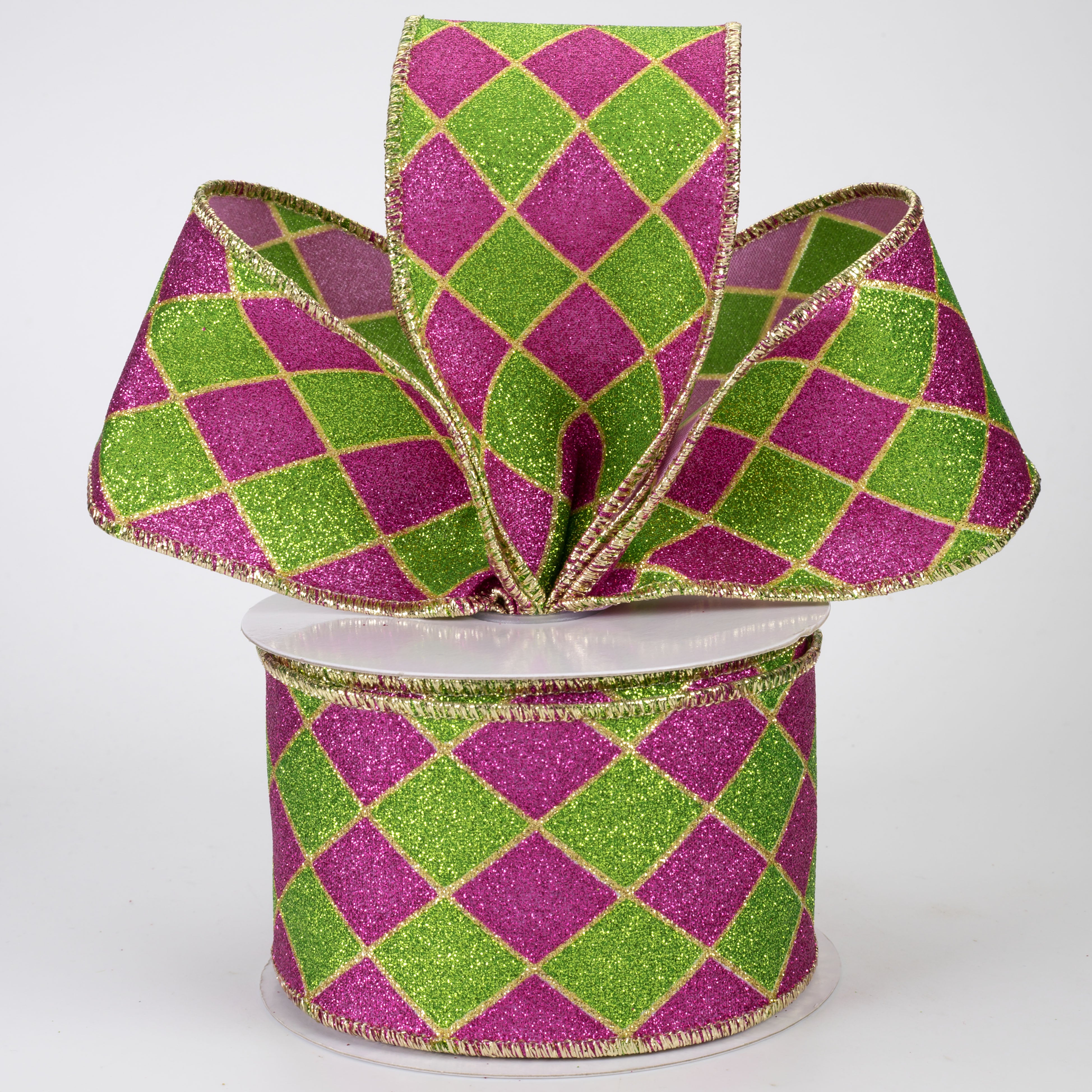 2.5" Glitter Harlequin Ribbon: Mardi Gras (10 Yards)
