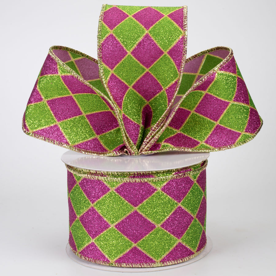 2.5" Glitter Harlequin Ribbon: Mardi Gras (10 Yards)