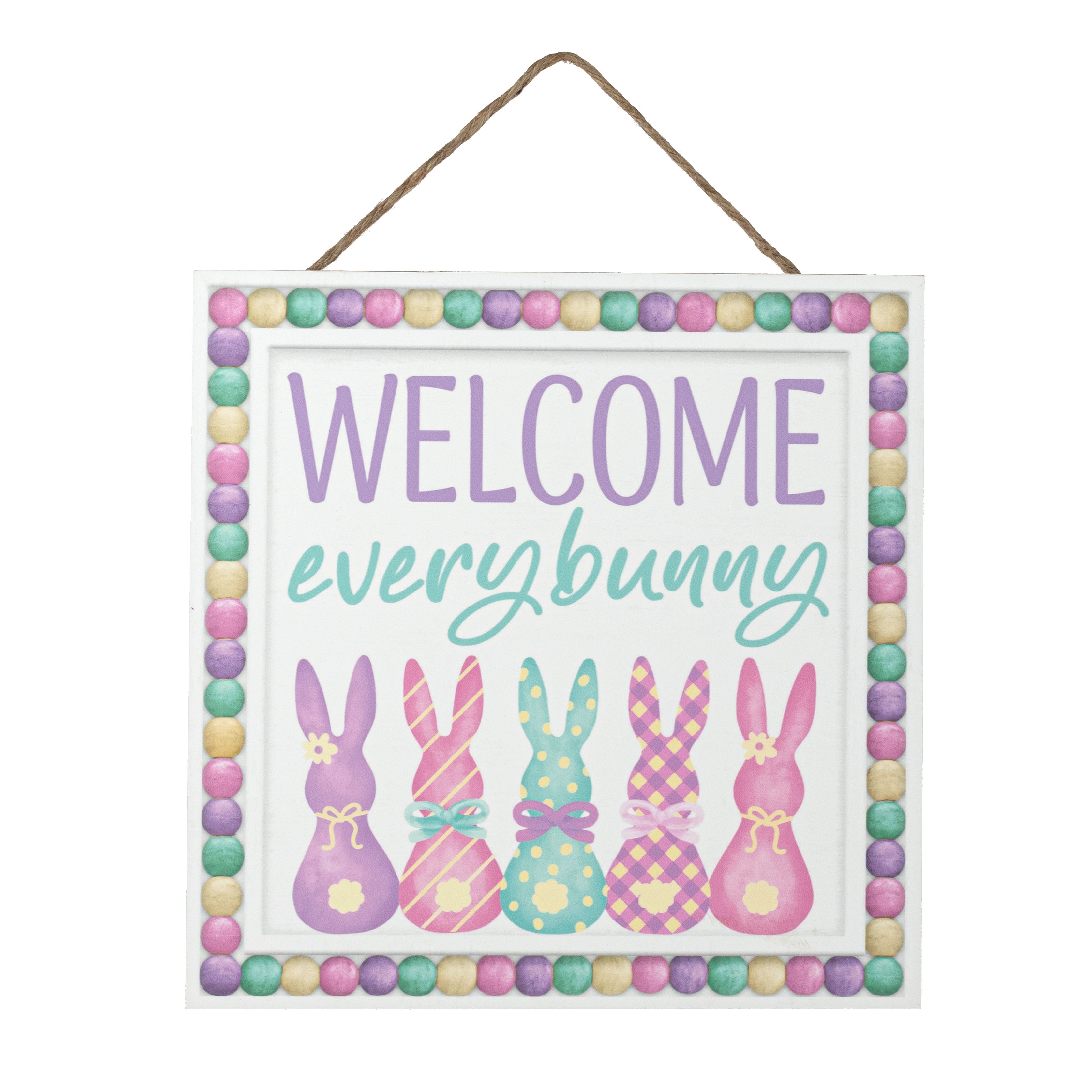 10" Square Wooden Sign: Welcome Every Bunny Candy