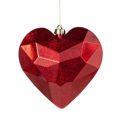 7.25" Heart Gem Ornament: Glitter Inside Red