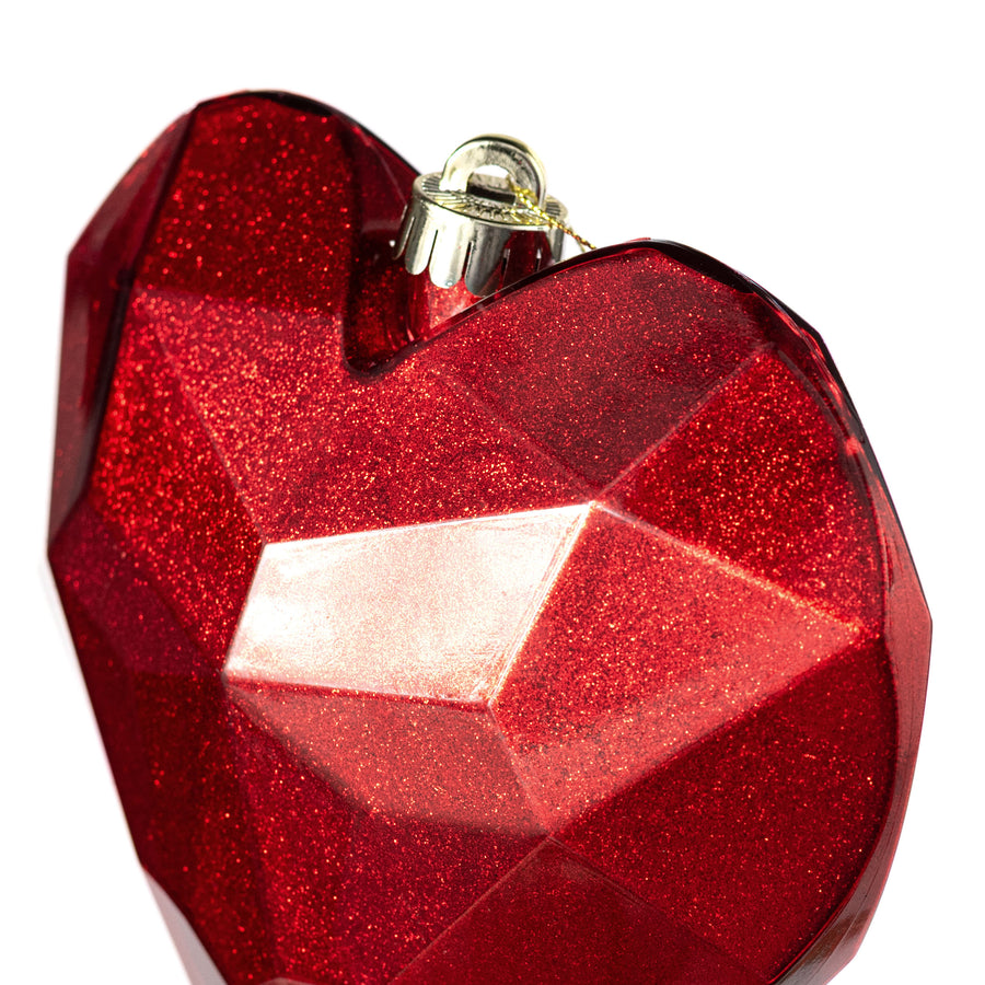 7.25" Heart Gem Ornament: Glitter Inside Red