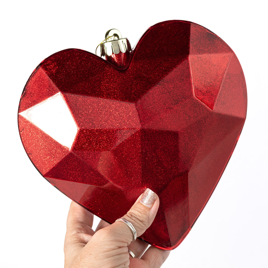 7.25" Heart Gem Ornament: Glitter Inside Red