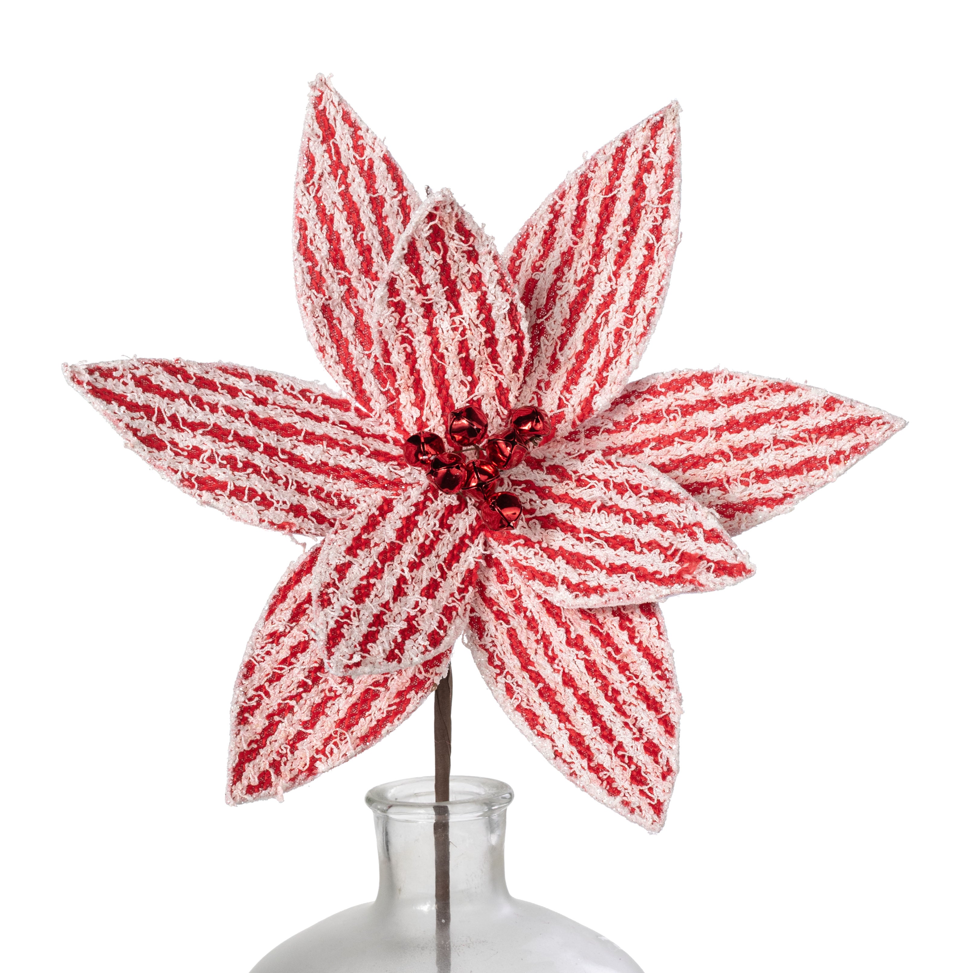 12" x 25" Stripe Fuzzy Fabric Poinsettia Stem: Red & White (10 Yards)