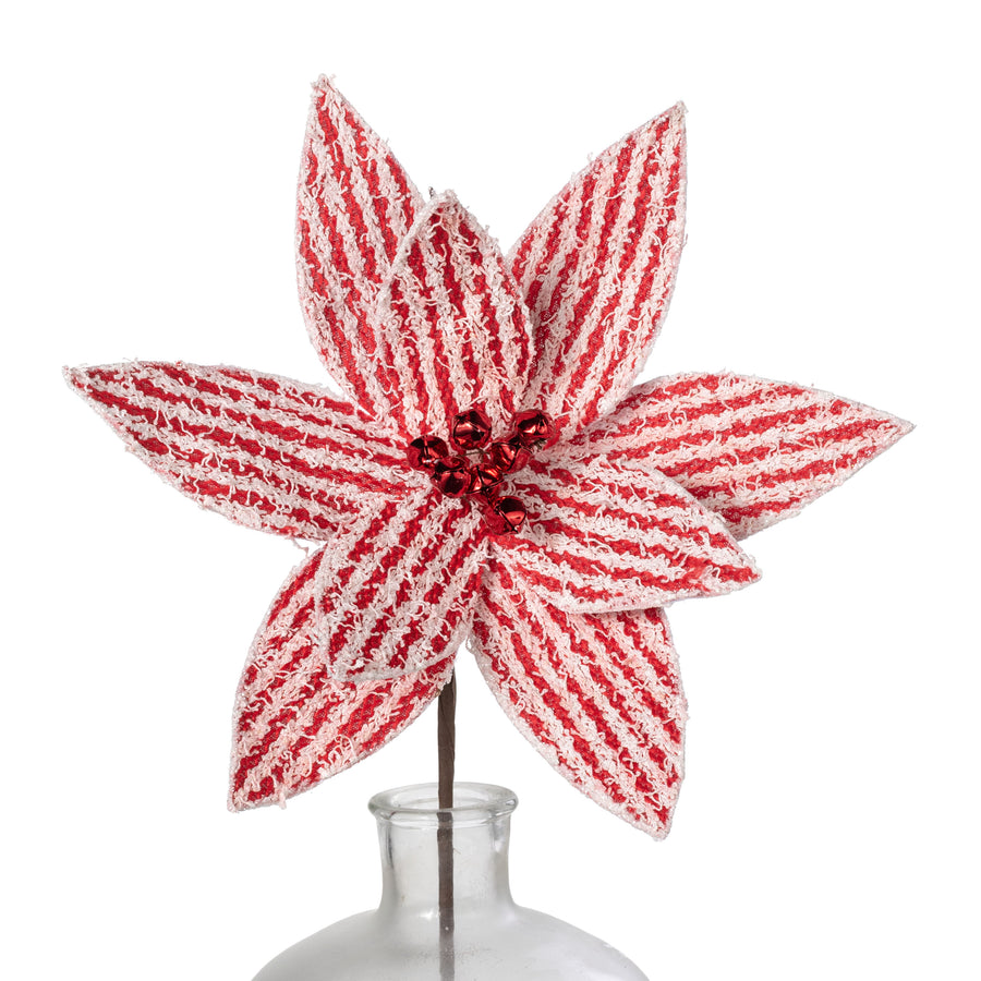 12" x 25" Stripe Fuzzy Fabric Poinsettia Stem: Red & White (10 Yards)